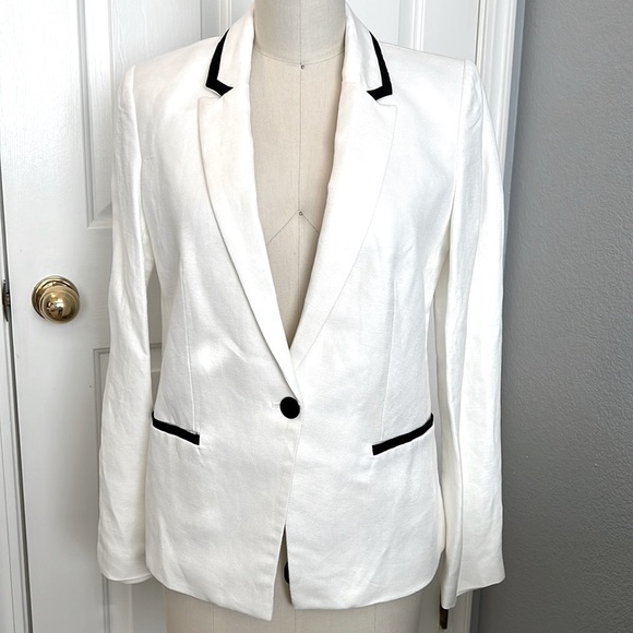 Mango Jackets & Blazers - NWT MANGO Linen Collection Piped Collar Blazer Size 4